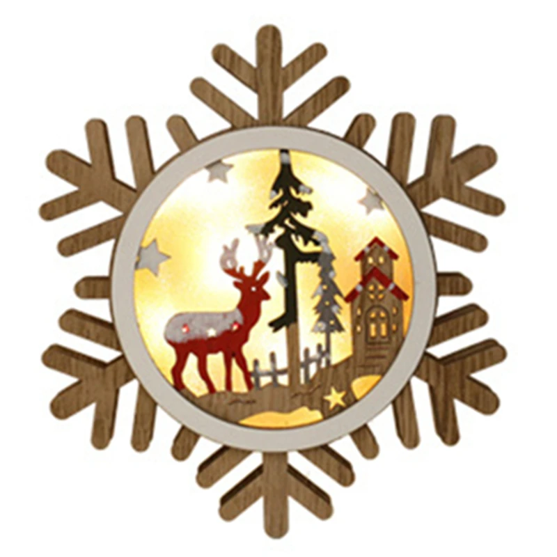Snowflake Светодиодный Рождественский деревянный кулон украшения окна украшения Рождественские украшения для дома на открытом воздухе Рождественская елка украшения - Испускаемый цвет: Snowflake