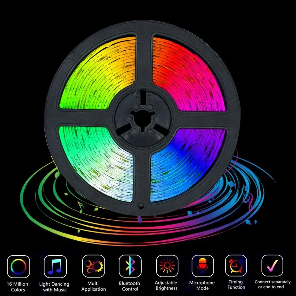 

2835 LED Light Strips Bluetooth Control Night Lighting For Christmas Party Music KTY Room Decoration RGB Ribbon Lamp String 5M