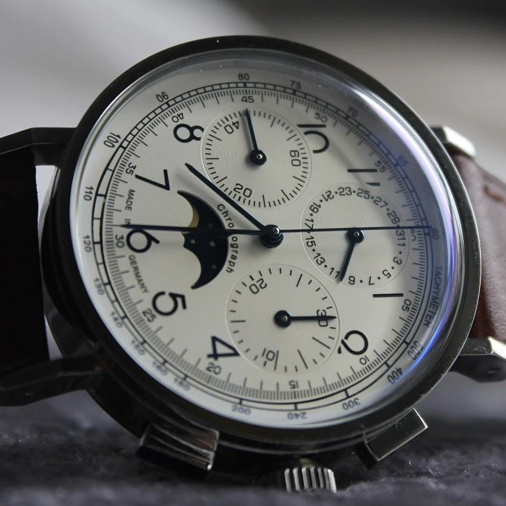 

1963 Mechanical Chronograph Watch Mens Pilot Wristwatches Men Air Force Moon Phase Wrist Watch Vintage Seagull ST1908 Movement