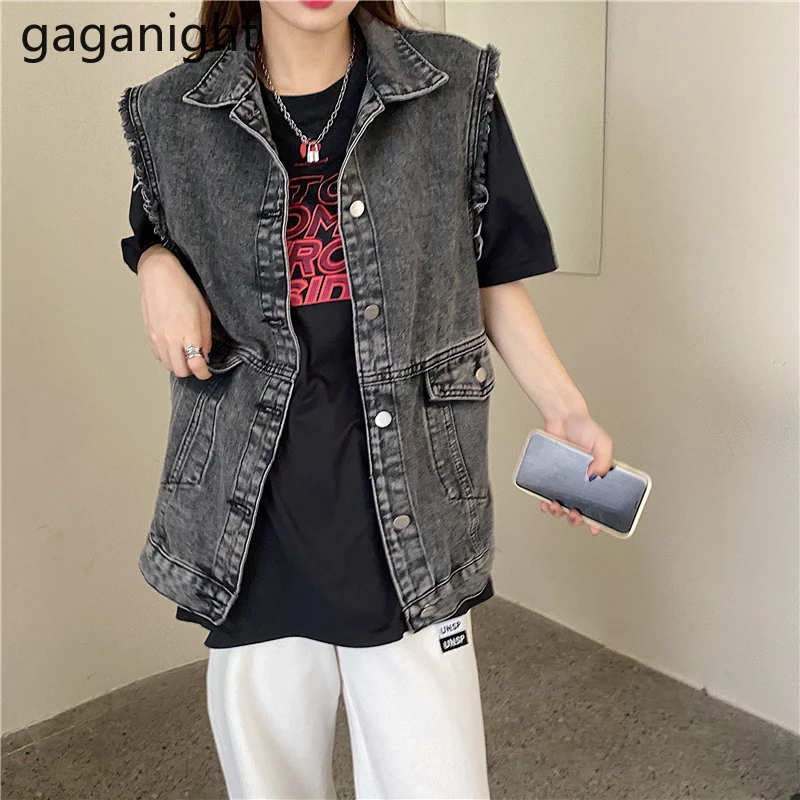 Джинсовая майка Gaganight женская с V-образным вырезом Повседневная Свободная