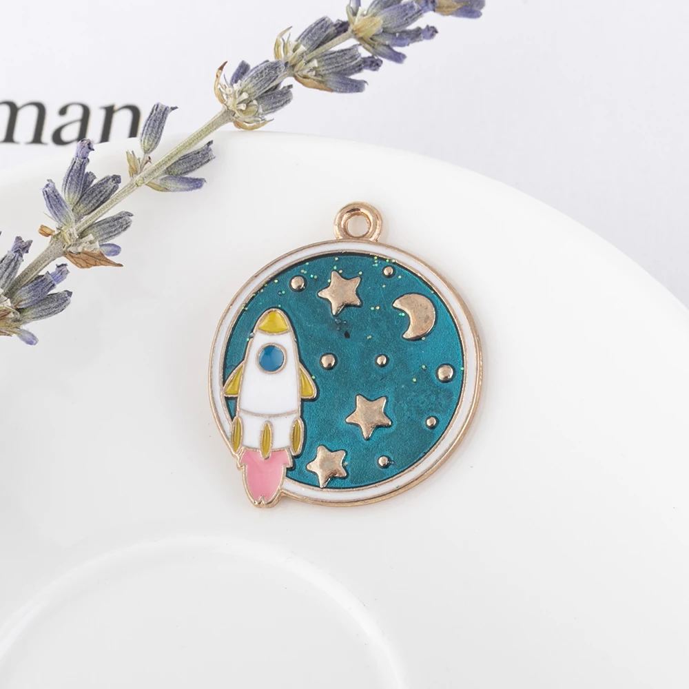 10 шт. эмалевые Подвески в виде милой звезды планеты ракеты изысканный синий кулон