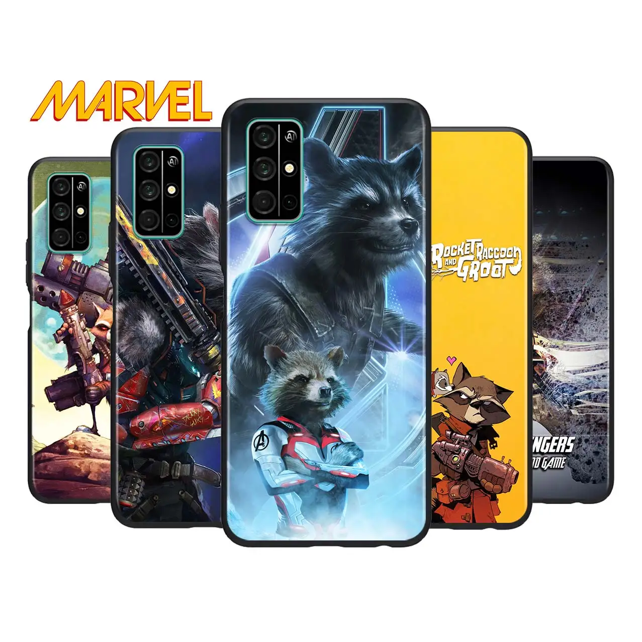 

Rocket Racoon Marvel cute for Huawei Honor V30 20 Pro X10 9S 9A 9C 9X 8X 10 9 Lite 8A 7C 7A Pro TPU Soft Black Phone Case