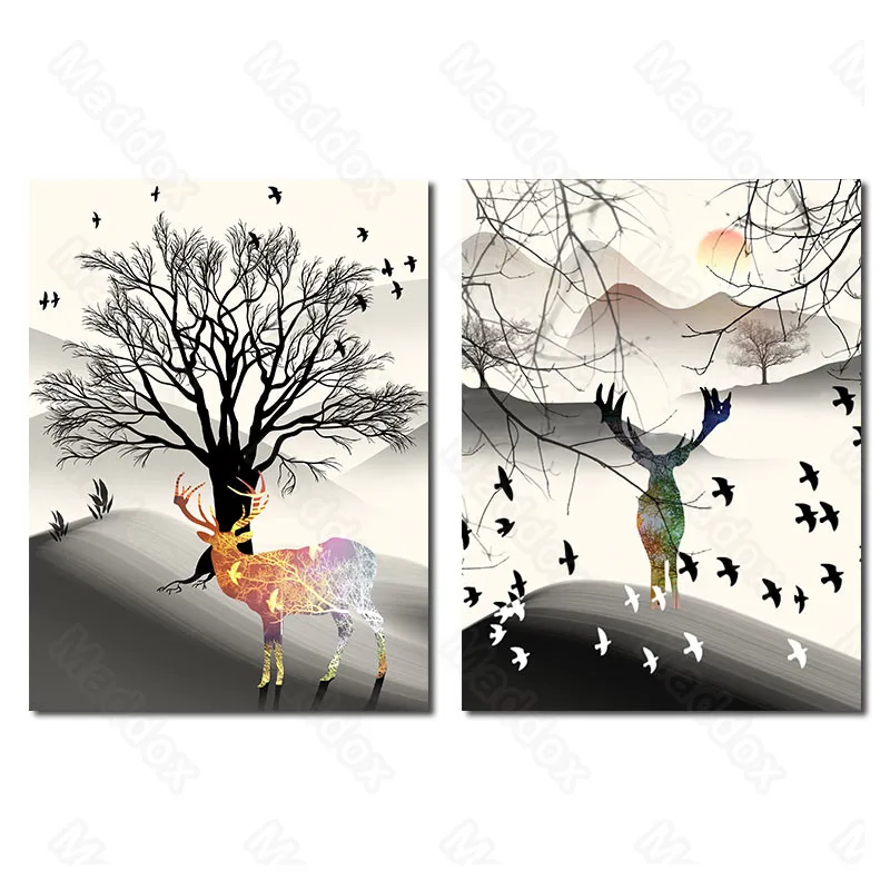 

Still Life Pattern Modern Small Deer Color Hilltop Sunrise Porch Hanging Paintings Children's Room Decoration Painting