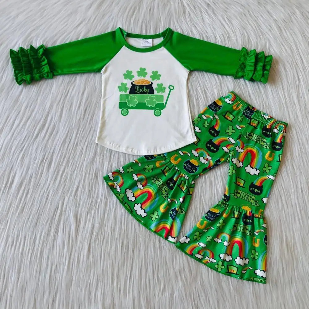 

Toddler Girls Autumn Winter Clothes Set Cartoon Print Long Sleeve & Boot Cut Pants Kids Children for st patricks da