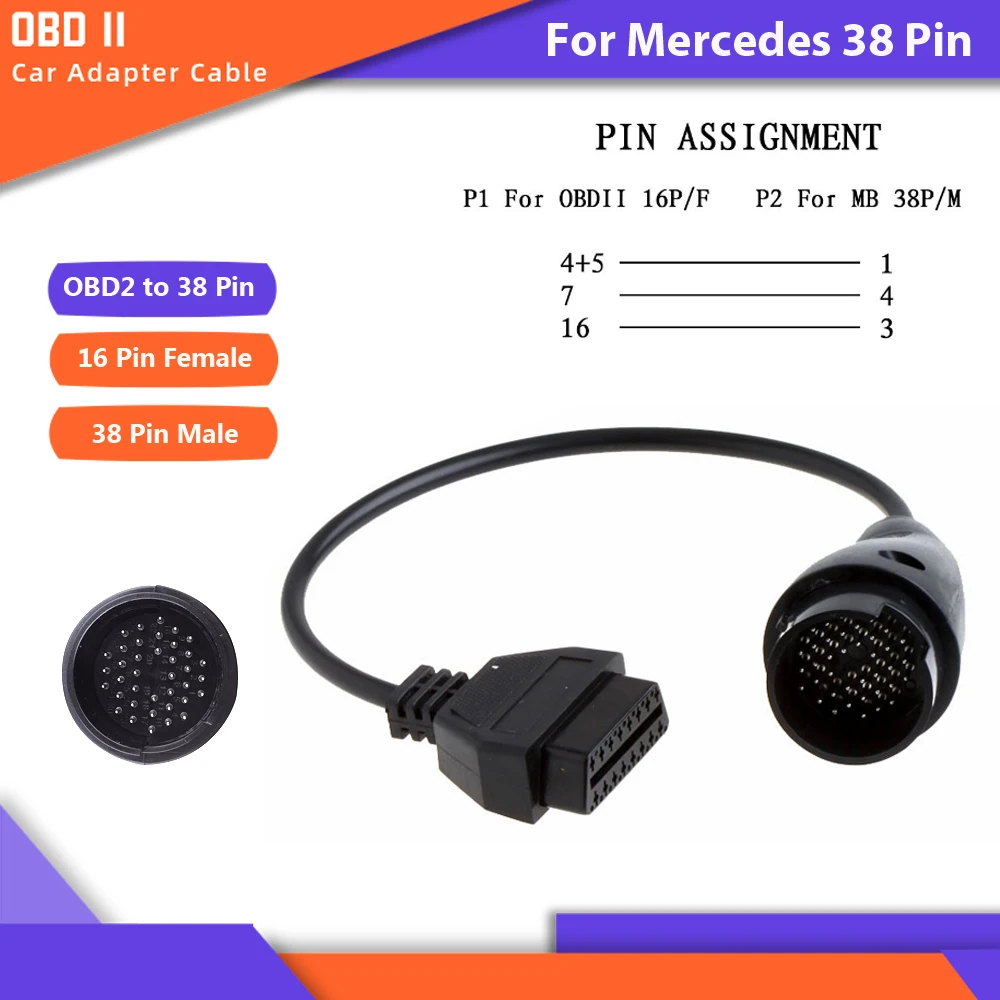 

Диагностический кабель для Mercedes Benz 38 Pin для Benz 14 Pin разъем для Benz 38 Pin для OBD2 16-контактный адаптер