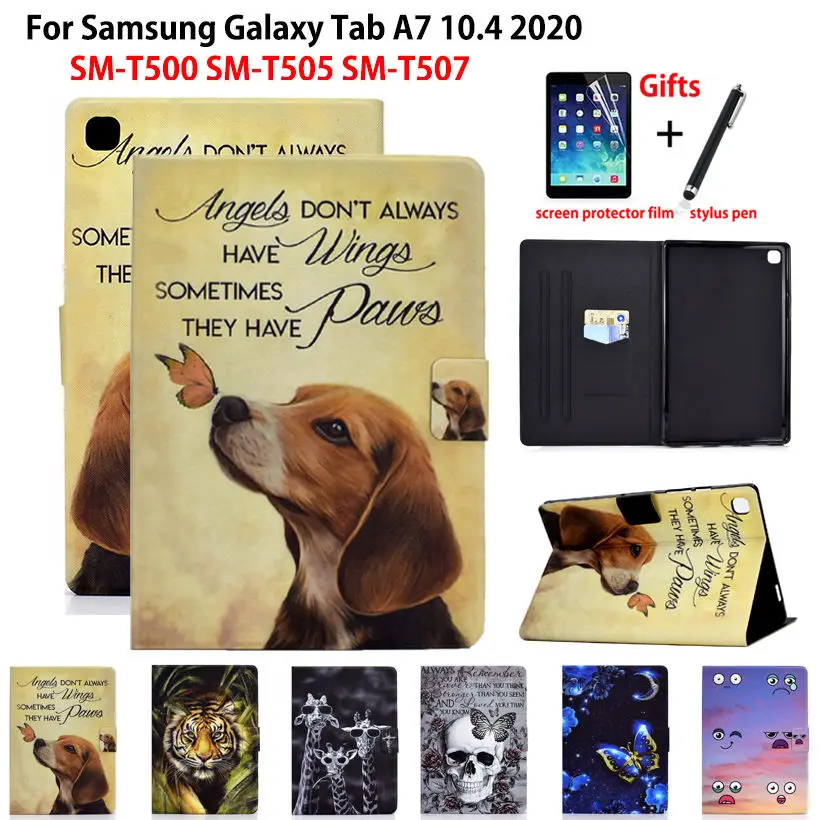 

Дети чехол для Samsung Galaxy Tab A7 10,4 2020 крышка T500 SM-T500 SM-T505 SM-T507 Funda с мультипликационным принтом «волк», «Тигр», защитный чехол с подставкой Coque + подарок