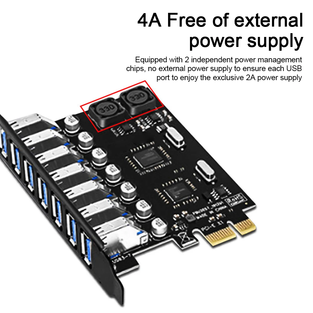 

Плата расширения USB 3,0 PCI-E, 7 портов, USB 3,0, адаптер концентратора, внешний контроллер PCI Express, удлинитель, адаптер, карта для настольного компьют...