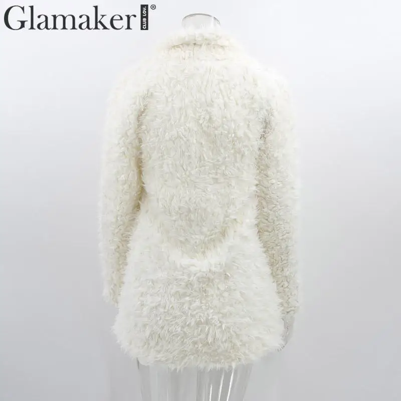 Glamaker, белая куртка с отложным воротником из искусственного меха, свободное теплое женское пальто с длинным рукавом, осенне-зимние вечерние, сексуальные пушистые женские куртки