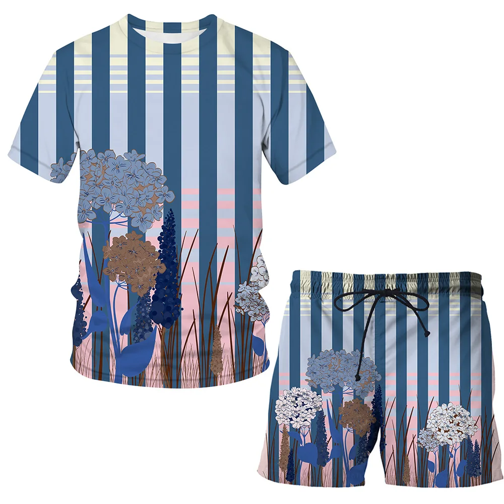 

2021 New Summer Mens Tracksuit Sets Men 3D Short Sleeve Casual Slim Fit Sportsman T Shirts Shorts Printed Sport Suit Streetwear