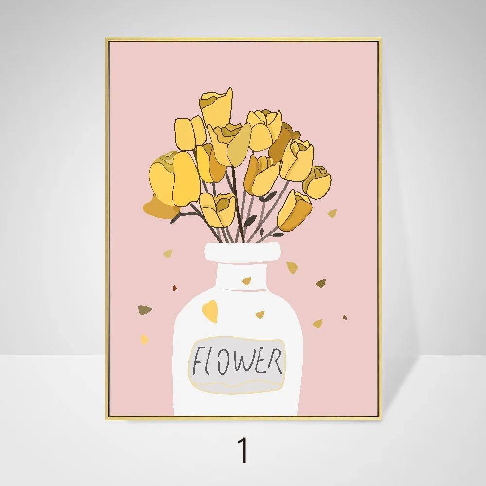 

Be Your Cat Cartoon Wall Art Canvas Painting Nordic Fresh Flower Poster Simple Illustration for Livingroom Home Decor Unframed