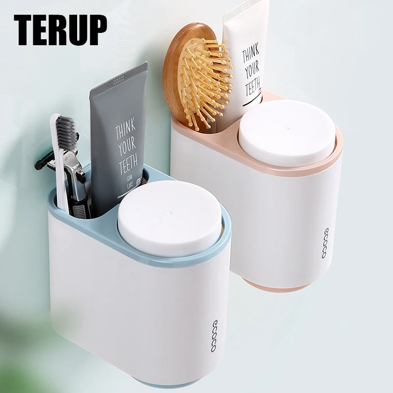 

Настенный держатель для зубных щеток TERUP, чехлы для зубных щеток без перфорации для дома, магнитные чашки, бытовые предметы, набор аксессуар...