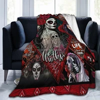 day of the dead rose skull woman flannel fleece blanket for couch bed sofa super soft blankets for kids adul