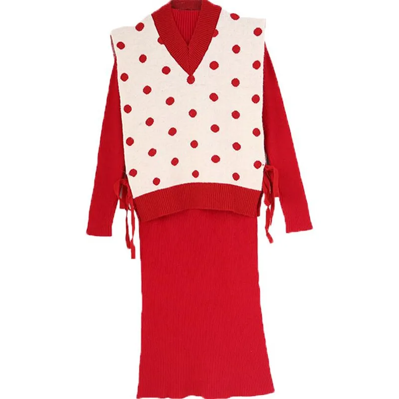 2019 свитер юбка волнистый жилет из двух частей женское осеннее платье новый стиль