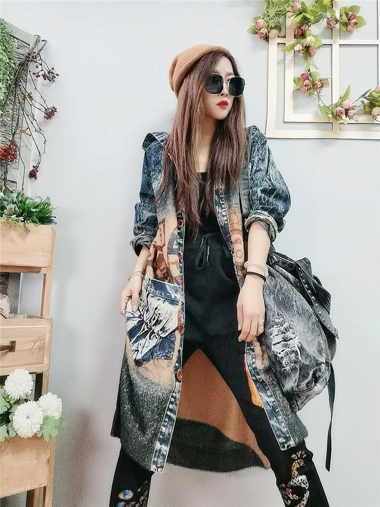 Cashmere Jacket Autumn Winter 2020 Women Large Size Loose Jean Patch Windbreaker Long Trench Coat korean clothes LT572S50 | Женская