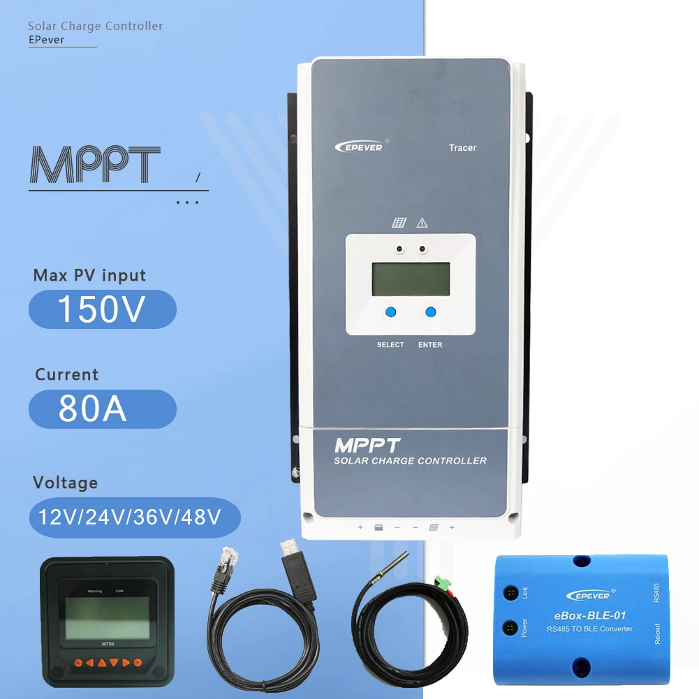 AN MT50 RS TSR BLE MPPT 80A контроллер солнечного заряда 48 В/36 В/24 В/12 В отрицательный наземный аккумулятор Макс 200 в PV VOC регулятор солнечного заряда с ЖК-дисплеем - Цвет: AN MT50 RS TSR BLE