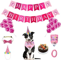 dog birthday party supplies 1 happy birthday banner10 dog balloons1 dog birthday bandana1 dog birthday hat1 dog bow tie pink