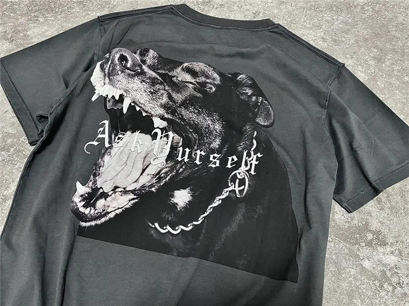Oversized Askyurself T Shirt Men Women 1:1 High Quality T-shirt Vintage Dog Head Print Nice Washed Tee Tops |
