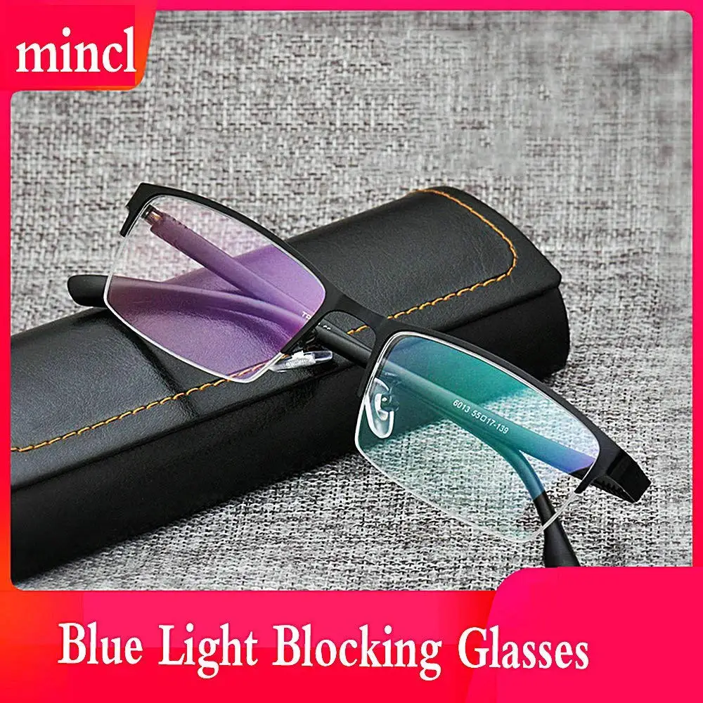 Мужские деловые очки для близорукости металлическая оправа половинная синий