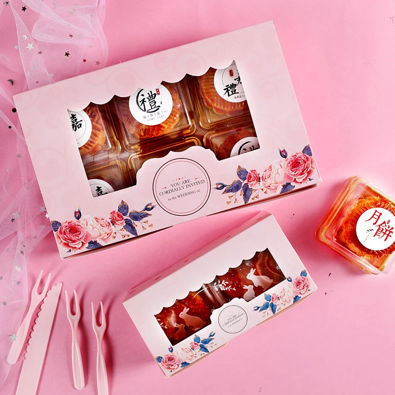 10 шт. бумажная Подарочная коробка с окном розовым цветком для кексов упаковочные