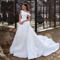 smileven wedding dresses with pocket 2020 vestido de novia satin one shoulder sleeveless bridal gowns floor length wedding gown