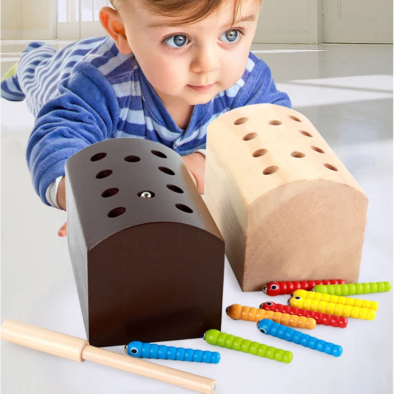 Детские игрушки животные ловят насекомых деревянные червей игра для малышей