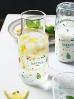 single water cup 350ml glass water bottle with cover beautiful garden pattern
