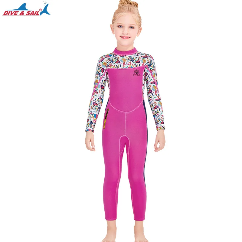 

2.5MM Full Body Neoprene Scuba Jellyfish Surfing Wetsuit For Girls Patchwork Spearfishing Warm Diving Suit Children SwimWear
