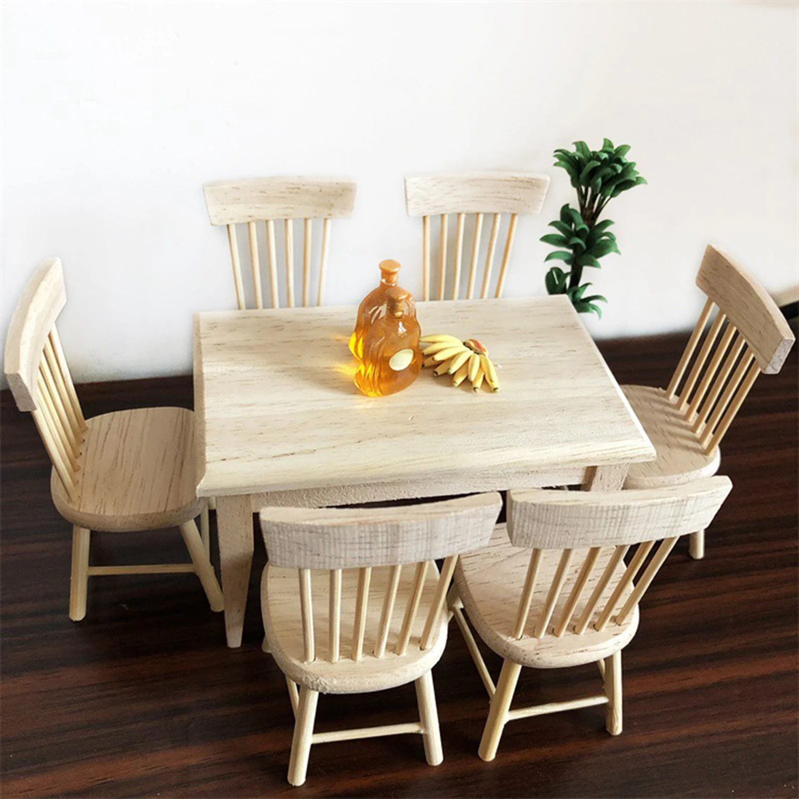 

Wooden 1/12 Scale Dollhouse Dining Table Set Fairy Landscape Decor Accessory