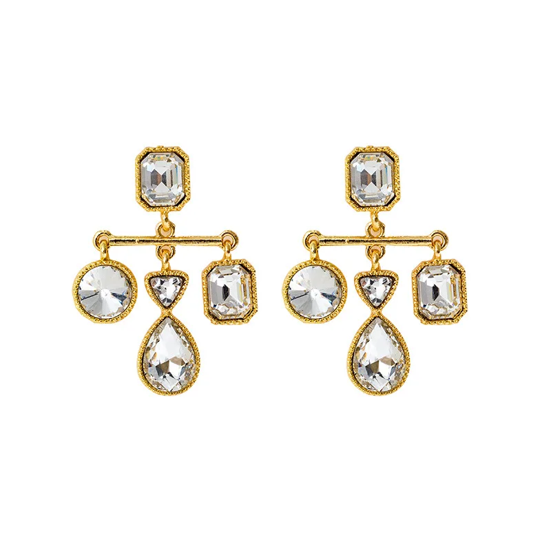 

2021 New Retro Style Luxury Baroque Crystal Cross Earrings Stylish Minimalist Drop Glass Earring for Women