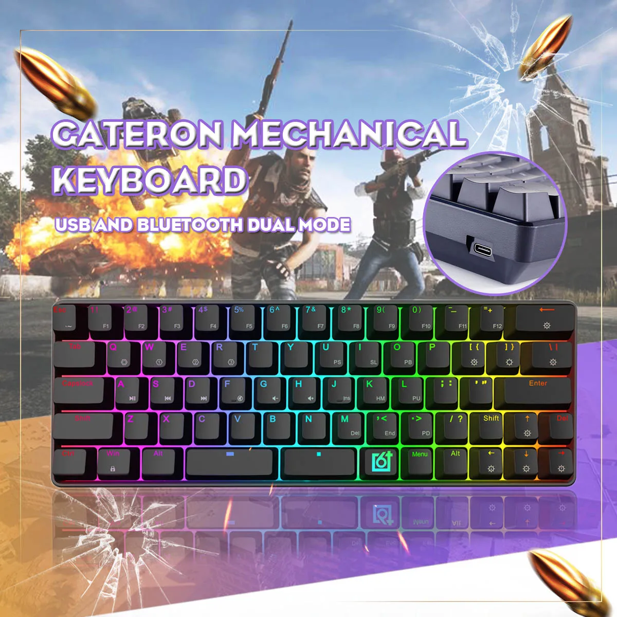 

Gateron Switch Mechanical Keyboard GK66 bluetooth Type-C Dual Mode Split-Spacebar Hot-swappable RGB Mechanical Gaming Keyboard