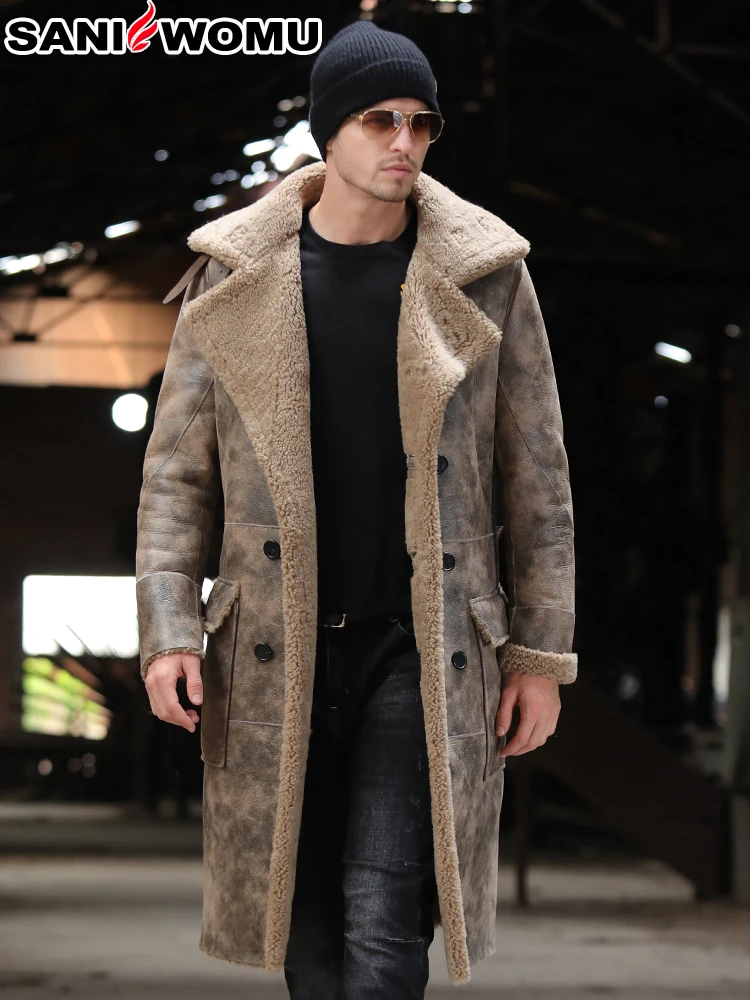 Новинка Осень-зима оригинальная Длинная ветровка из экологичной овчины с мехом