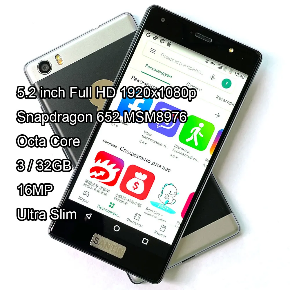 Смартфон SANTIN PANDA, Ультратонкий экран 652 дюйма Full HD, Восьмиядерный процессор Snapdragon 5,2, OTG, 3 Гб ОЗУ 32 Гб ПЗУ, 4G LTE мобильный телефон - изображение