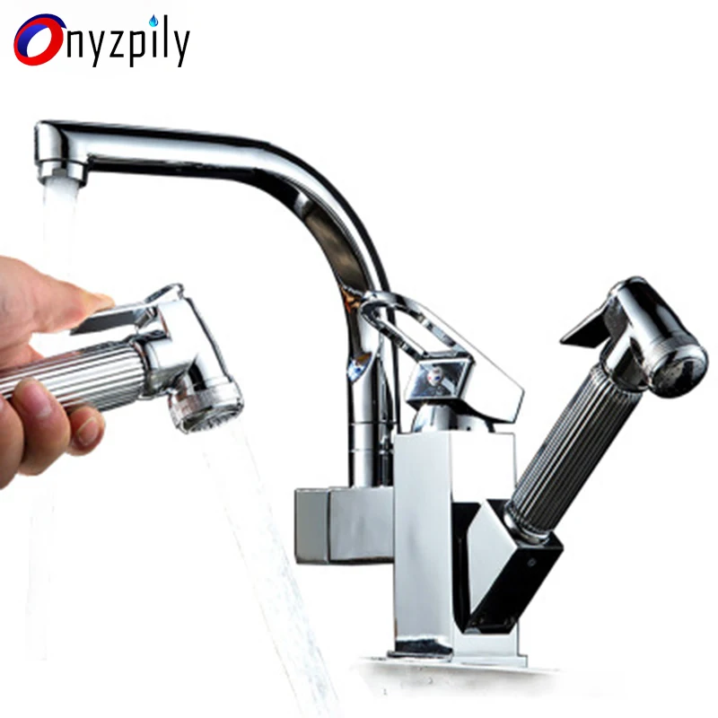 Onyzpily, кухонный кран, хромированный, светодиодный, выдвижной, кухонный кран, горячий и холодный, смеситель, 2 водных пути, 360, поворотный, на бортике, torneira de cozinh