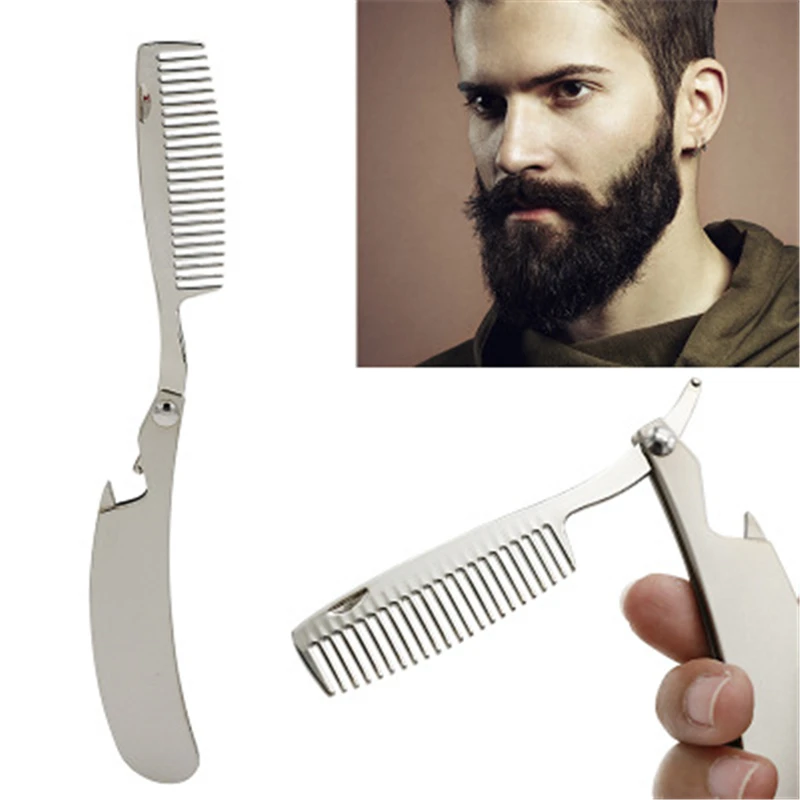 

1PC Pro Folding Comb Men's Mustache Comb 10 * 2 Cm Anti Static Stainless Steel Folding Comb Can Be Used AS A Bottle Opener