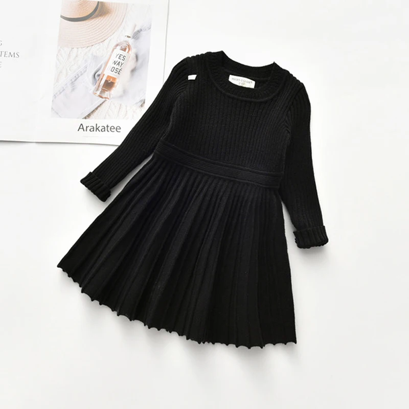 

New Autumn Winter Kids Dresses for Girls Knitted Dress Long Sleeve Baby Girl Christmas New Year Party Birthday Dress Red Clothes