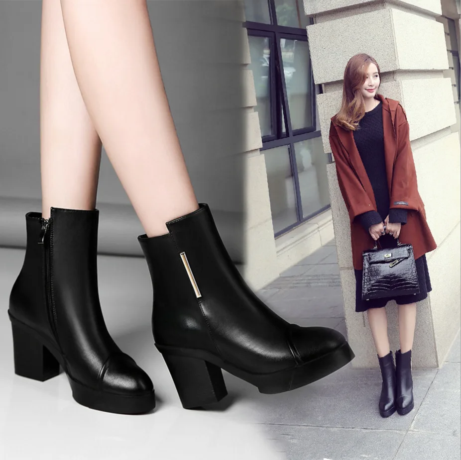 Новинка зимы 2019 женские ботинки Martin с бархатной подкладкой на толстой молнии