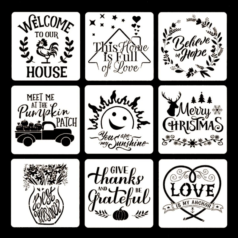 

9 шт./компл. DIY спасибо рождественские трафарет для рисования Шаблоны тиснение Бумага карты живопись штамп для скрапбукинга альбом