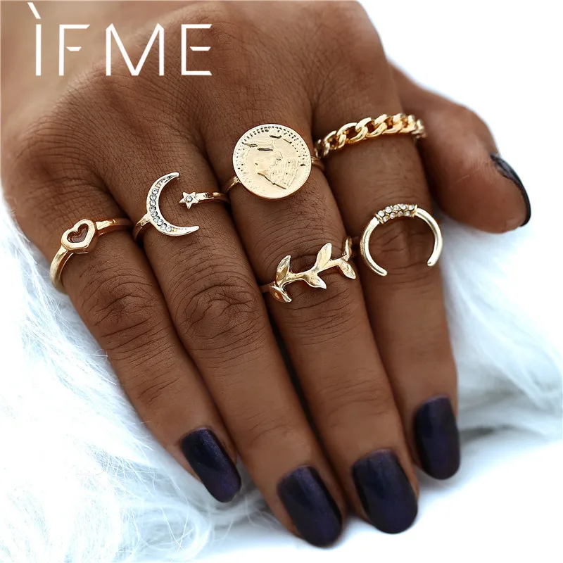 Женское Винтажное кольцо с Золотым Полумесяцем IF ME на палец в форме листа