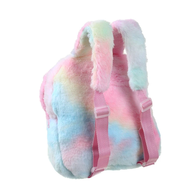 

Women Girls Fluffy Rainbow Unicorn Backpack Kids Plush Travel Rucksack Satchel