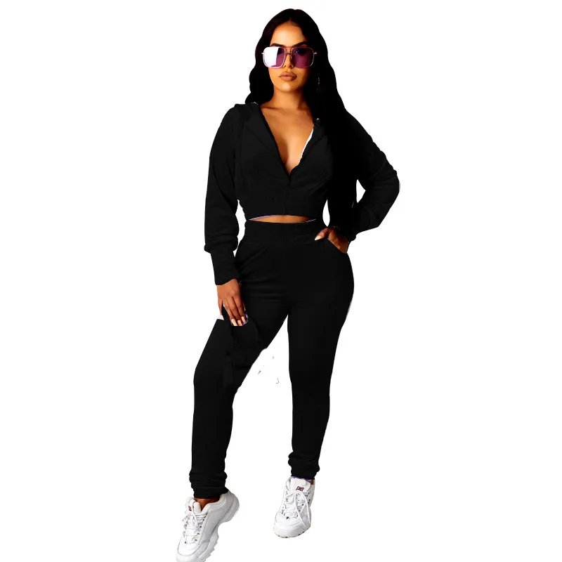 

Women's Sets Hooded Zipper V-neck Sweatshirt and Long Pants Set Autumn Spring Two Piece Sets for Women's Tracksuit Sp612
