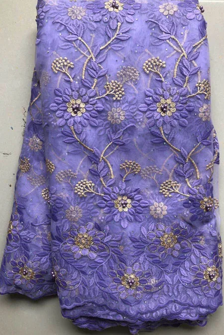 Французская кружевная ткань сиреневая бисерная африканская 2021