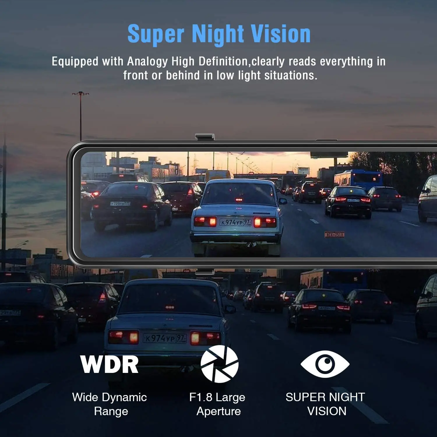 Видеорегистратор автомобильный на зеркало заднего вида 12 дюймов сенсорный экран