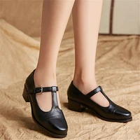 vintage round toe ankle t strap ladies shoes woman thick heels girl prom shoes sapato feminino pumps women shoes high heel pumps