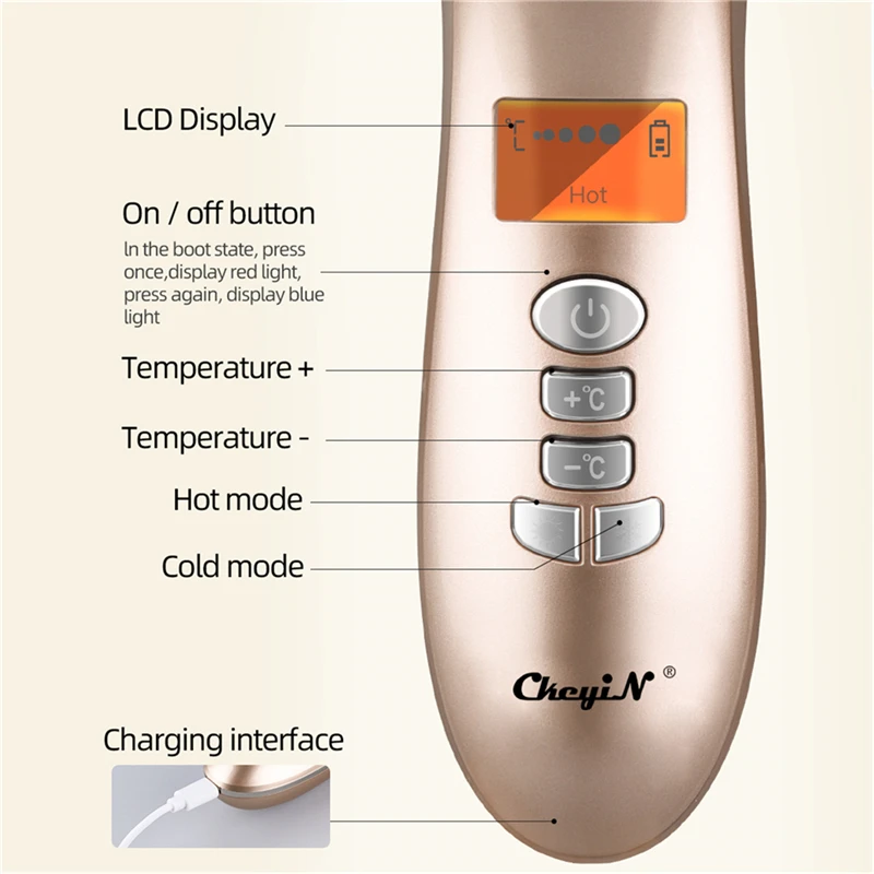 

CkeyiN Hot and Cold Hammer Face Massager Ultrasonic Vibration LED Light Photon Anti Aging Wrinkles Face Pores Cleaner Beauty 51