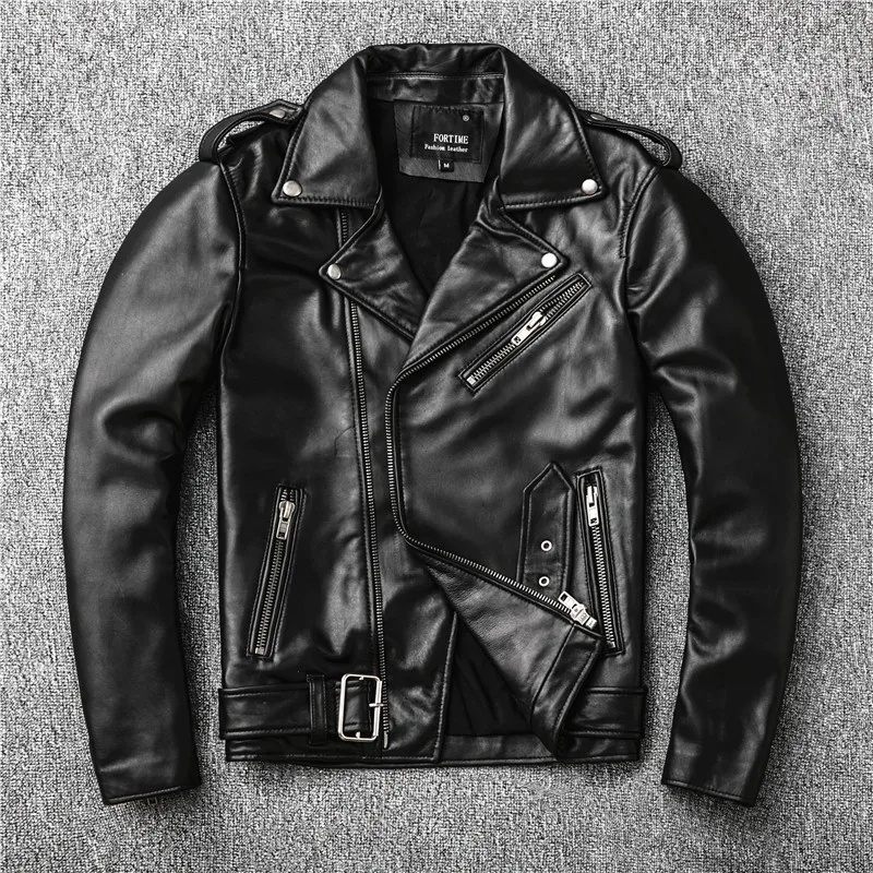 

2020 Black Men Autumn Slim Fit Biker's Leather Jacket Plus Size XXXXL Genuine Sheeskin Fashion Motorcycle CoatFREE SHIPPING