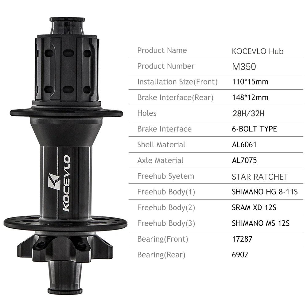 KOCEVLO M350 BOOST HUB XT M8100 M7100 28/32H 110x15 мм 148x12 E THRU Axle Bike 12 speed MICRO SPLINE Hub|Велосипедные втулки| |