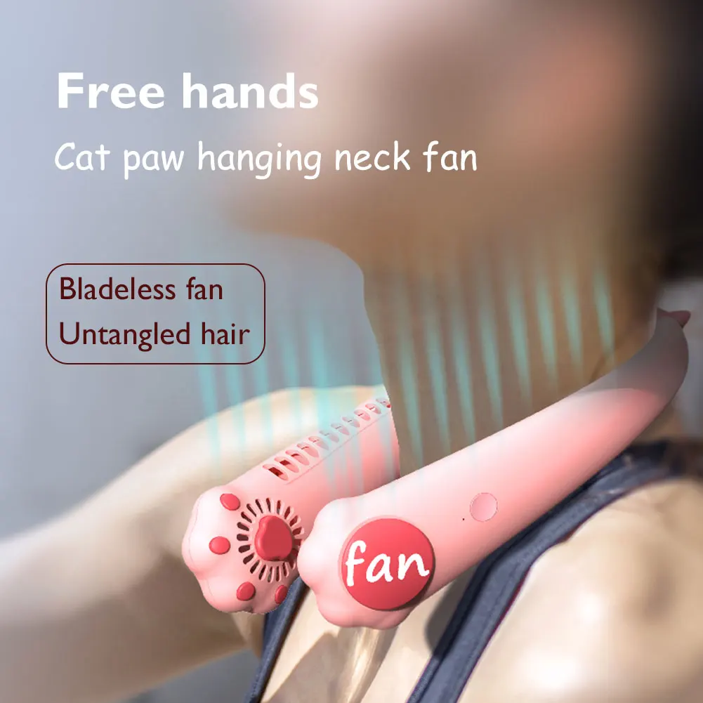 

Portable Bladeless Mini Cartoon Cute Cat Paw Neck Hanging Fan USB Rechargeable Summer Cooling Wearable Silent Fans