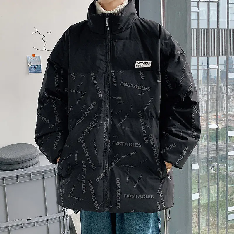 Letter Stitching Cotton-padded Jacket Men's Thick Warm Warm Jacket Men's Winter New Trend Loose Cotton Jacket  Winter Coat