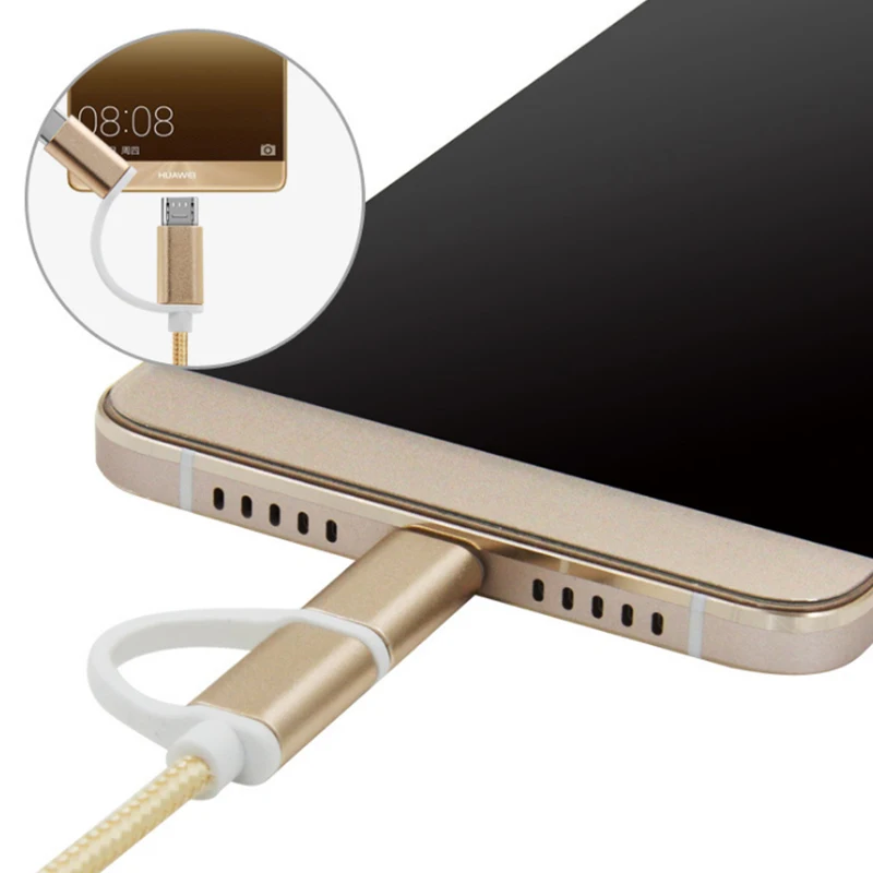 2 в 1 USB кабель Тип C Micro Быстрый зарядный Многофункциональный нейлоновая оплетка