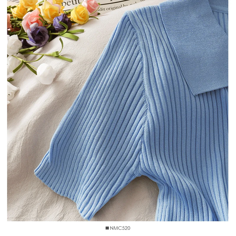 

Women Fashion Slim Bodycon Zipper Short Sleeve Knit Blouse Lady Sweet Casual Top Girls Elegant Daily Basic Shirt